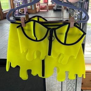 Club exx rainbow reflective slime drip top and skirt XS